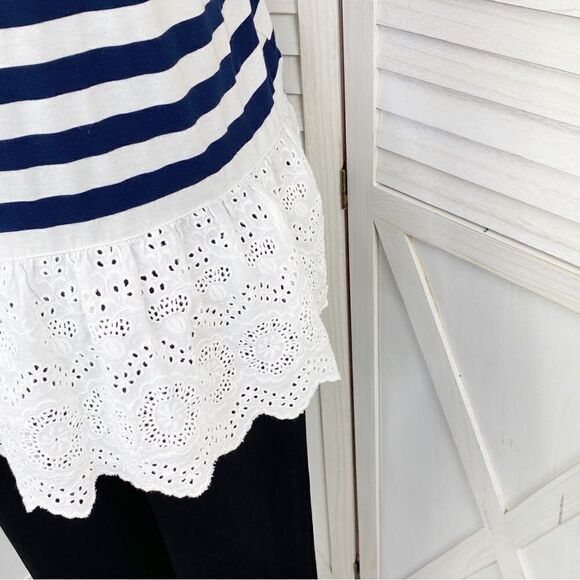 Skies Are Blue Michelle Striped Eyelet Hem Shirt Top Blue White XL - Picture 5 of 12
